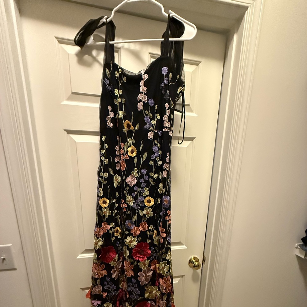 Floral Formal Embroidered Black Dress